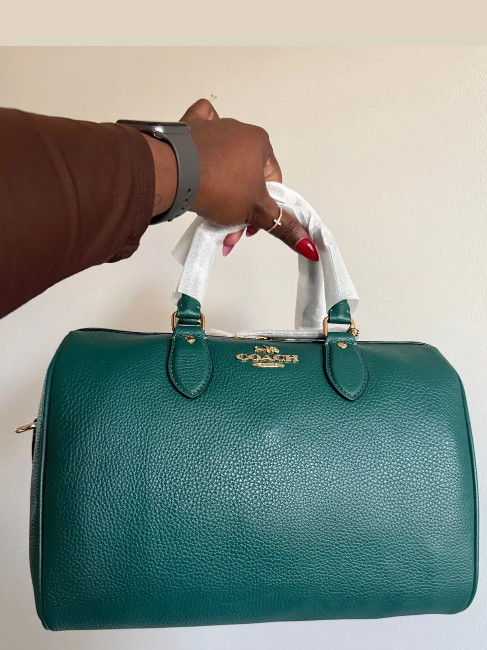 BRAND NEW Emerald Coach Rowan Pebbled Leather Gold Hardware